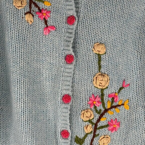 LOVESHACKFANCY Anastasia Floral Cardigan Size P Petite 00 $345 Pink Rose Buttons - Picture 8 of 10